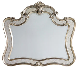 Hooker Furniture Sanctuary Elegant Bardot Silver Leaf Shaped Mirror, 45" W Beveled Glass, Carved Antique Charm 5413-90009