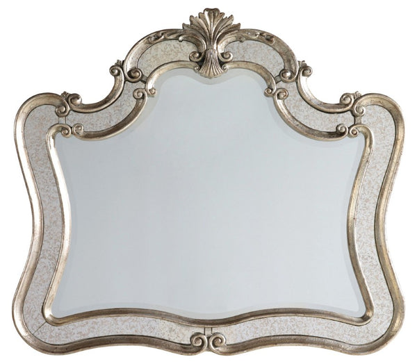 Hooker Furniture Sanctuary Elegant Bardot Silver Leaf Shaped Mirror, 45" W Beveled Glass, Carved Antique Charm 5413-90009