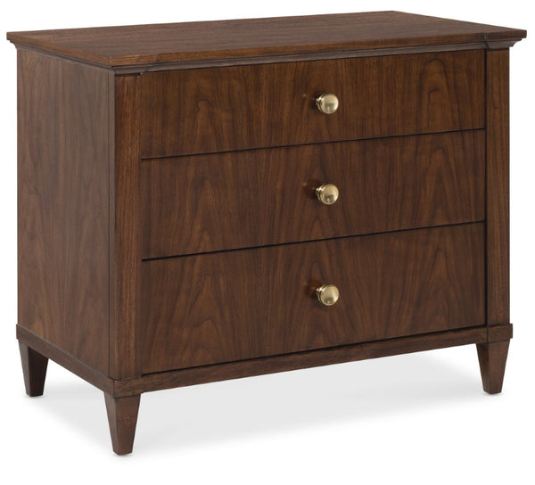 Hooker Furniture Archives Three-Drawer Nightstand With Cedar-Lined Drawer, Integrated Charging & Satin Brass Accents 6123-90217-89