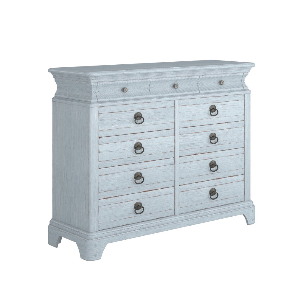 A.R.T. Furniture Summer Light Keeper's Dresser In Shutter Blue - 11 Drawers, Flakey Oak Veneer, Artisan Details & Style Blue Flakey Cathedral Oak Veneer,Parawood Solids 251131-1361