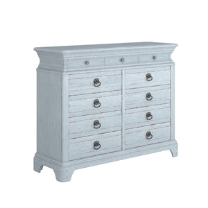 A.R.T. Furniture Summer Light Keeper's Dresser In Shutter Blue - 11 Drawers, Flakey Oak Veneer, Artisan Details & Style Blue Flakey Cathedral Oak Veneer,Parawood Solids 251131-1361