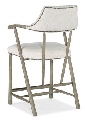 Hooker Furniture Linville Elegant Stack Rock Counter Stool In Remington Porcelain Fabric With Mink Wood Frame & Nailhead Trim 24.25 L x 23.50W x 39.25H 6150-75350-85