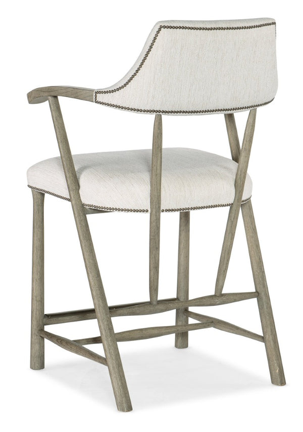 Hooker Furniture Linville Elegant Stack Rock Counter Stool In Remington Porcelain Fabric With Mink Wood Frame & Nailhead Trim 24.25 L x 23.50W x 39.25H 6150-75350-85
