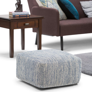 English Elm Nate Square Pouf - Handcrafted Denim Mélange Footstool For Modern Living Room & Bedroom Comfort B136P159274