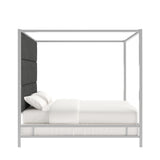 Homelegance By Top-Line Marcel Chrome Finish Metal Canopy Bed with Linen Panel Headboard Chrome Metal