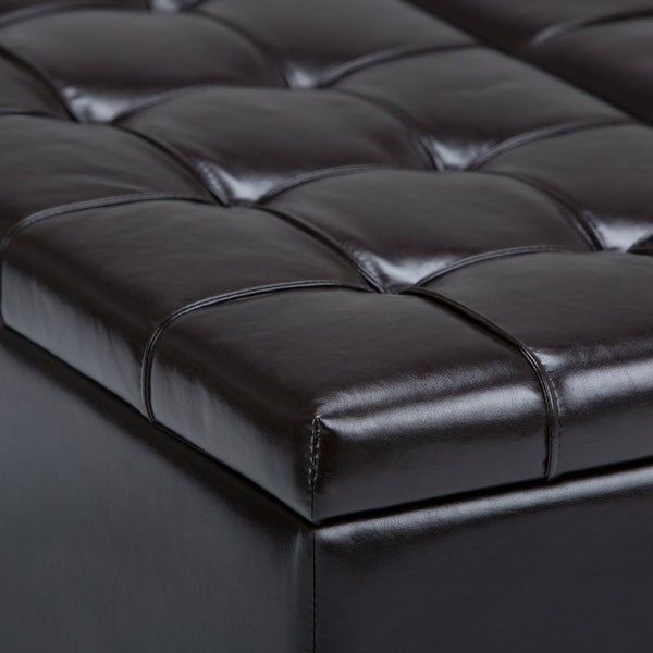 English Elm Harrison Coffee Table Storage Ottoman - Tanners Brown Vegan Leather With Versatile Functionality B136P159137