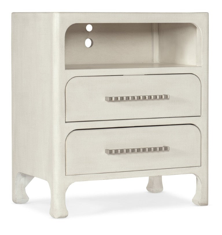 Hooker Furniture Serenity Raffia Nightstand With Soft-Close Drawers, Usb Charging, Sand Dollar Lacquered Grasscloth Finish 6350-90216-03