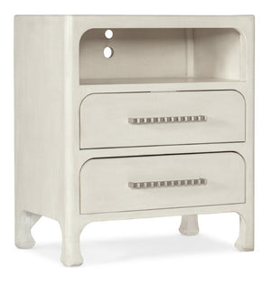 Hooker Furniture Serenity Raffia Nightstand With Soft-Close Drawers, Usb Charging, Sand Dollar Lacquered Grasscloth Finish 6350-90216-03