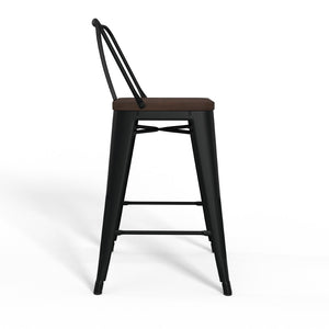English Elm Rayne 24" Industrial Metal & Wood Counter Stools Set Of 4 - Chic Black & Elm For Modern Spaces B136P159490-GIGA