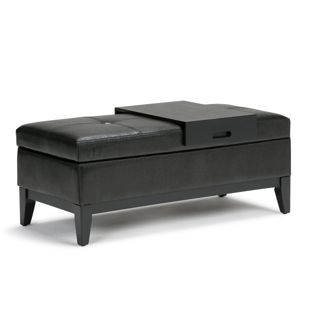 English Elm Oregon Storage Ottoman Bench with Tray — Midnight Vegan Faux Leather, Tufted Seating, Lift-Top Storage Black B136P158183