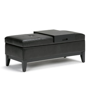 English Elm Oregon Storage Ottoman Bench with Tray — Midnight Vegan Faux Leather, Tufted Seating, Lift-Top Storage Black B136P158183