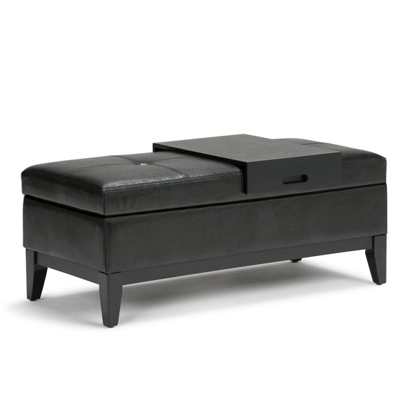 English Elm Oregon Storage Ottoman Bench with Tray — Midnight Vegan Faux Leather, Tufted Seating, Lift-Top Storage Black B136P158183