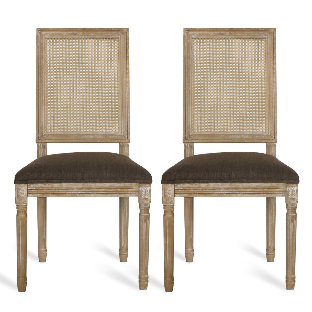 English Elm Dining Chair Set of Two with Cane Back Fluted Legs and Upholstered Seat French Style 71238.00BRNNTL