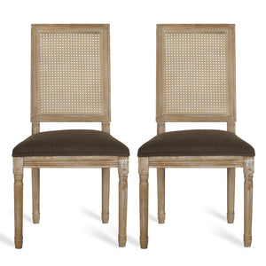 English Elm Dining Chair Set of Two with Cane Back Fluted Legs and Upholstered Seat French Style 71238.00BRNNTL