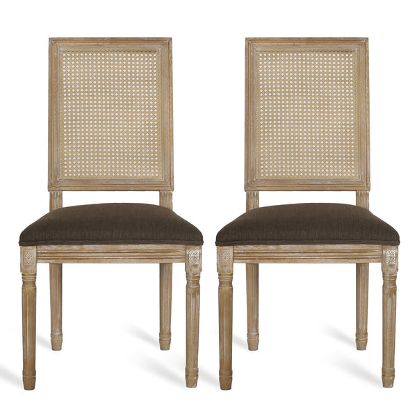 English Elm Dining Chair Set of Two with Cane Back Fluted Legs and Upholstered Seat French Style 71238.00BRNNTL