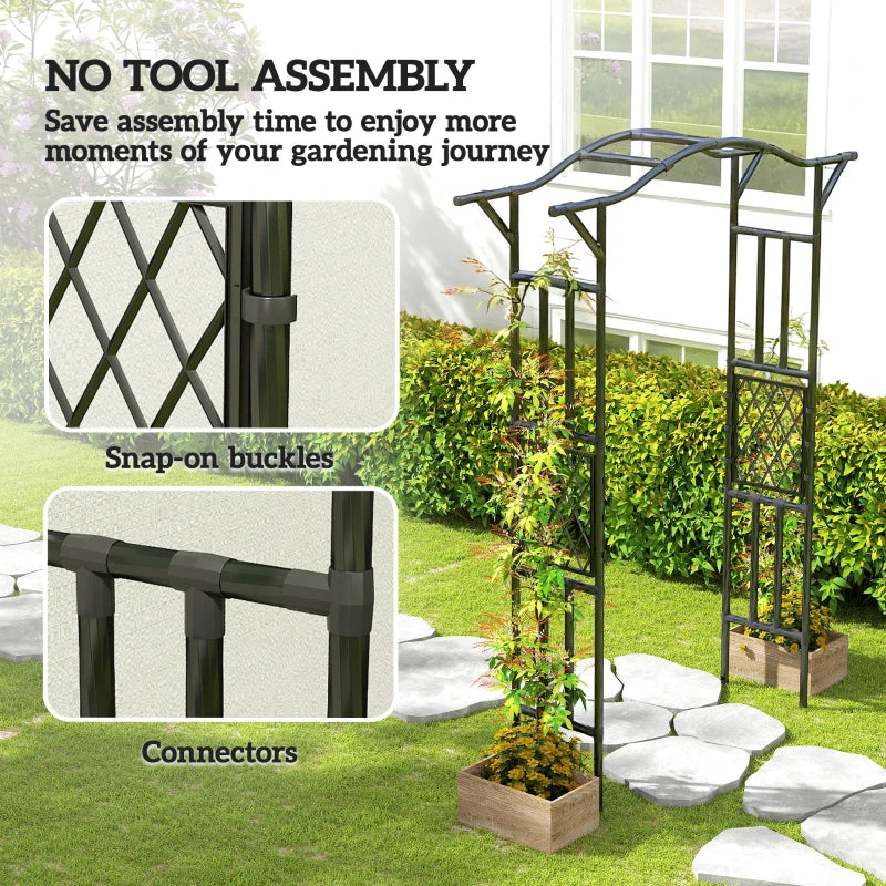 English Elm Outdoor Steel Garden Arch Trellis Matte Black Frame for Climbing Vines and Roses T3971P455885