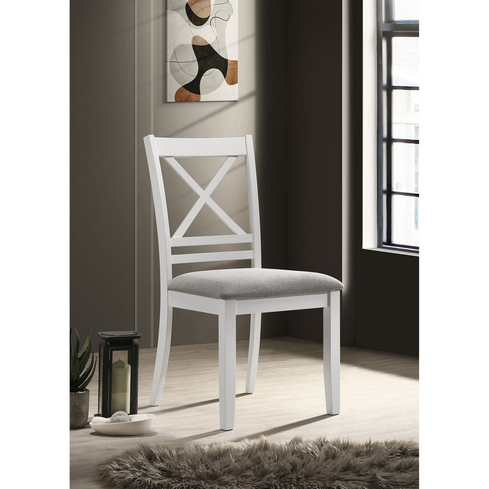 English Elm Evanston Farmhouse X-back Dining Chairs White Hardwood Set with Gray Upholstered Seats B062P441454