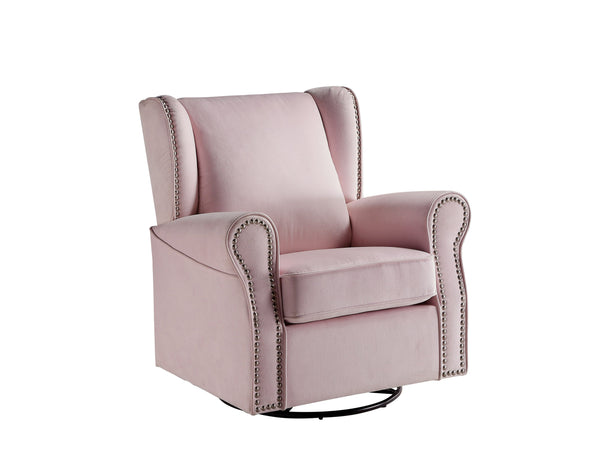 English Elm Tamaki Elegant Pink Fabric Glider Chair with Swivel, Nail-Head Trim, Cozy Upholstery & Smooth Motion B2726P242562