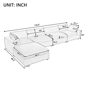 English Elm U-style Modular Sectional Sofa with Removable Ottoman Plush Polyester Living Room WY000370AAE