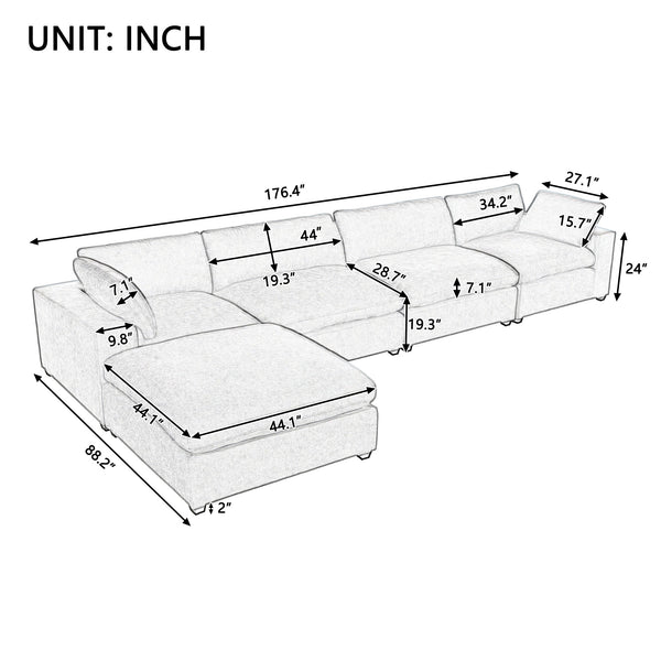 English Elm U-style Modular Sectional Sofa with Removable Ottoman Plush Polyester Living Room WY000370AAE