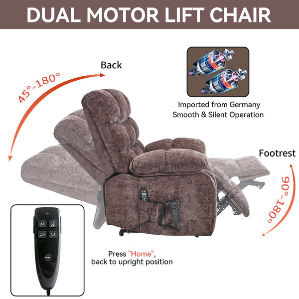 English Elm Lift Power Recliner Chenille Chair Dual Motor Massage Heat 350 Lb Capacity Living Room Brown W3224P288620
