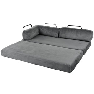 English Elm U_style Modular Corduroy Sectional Sofa Converts to Guest Bed for Apartment Living Grey WY000463AAE