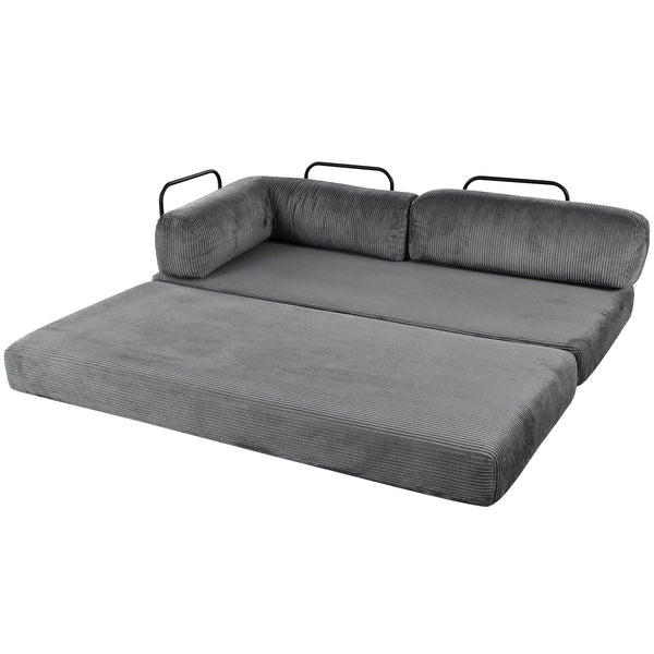 English Elm U_style Modular Corduroy Sectional Sofa Converts to Guest Bed for Apartment Living Grey WY000463AAE