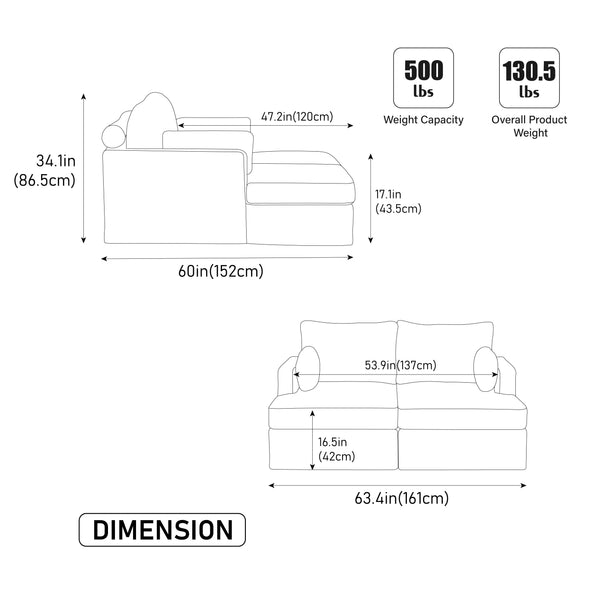English Elm 63.39" Convertible Chenille Sofa Bed with Pocketed Springs for Compact Living Spaces W3189S00012