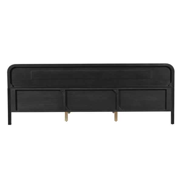 English Elm Pine Solid Wood King Bed Matte Finish Platform Frame Tall Headboard No Box Spring Black N770PK291028B