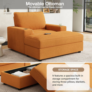 English Elm Christopher Knight Home® - 42.8" Oversized Chaise Lounge with Storage Ottoman, Corduroy Upholstery, USB Port & Cup Holders for Cozy Living Space Yellow N765P350851Y