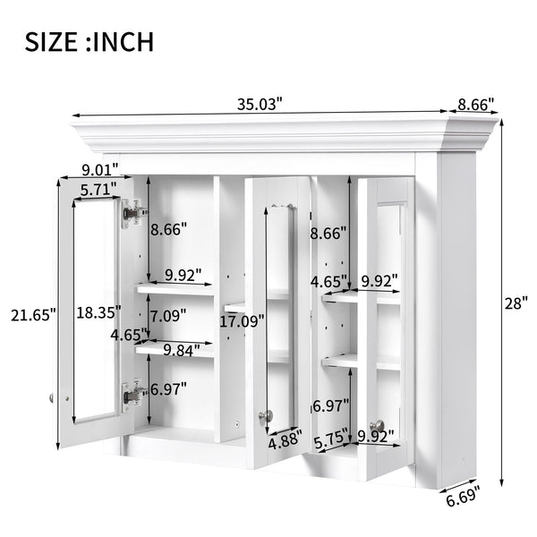 English Elm 35" Bathroom Medicine Cabinet with Mirror — 5 Adjustable Shelves, Wall-Mounted Storage, Modern White Elegance N710P264306K