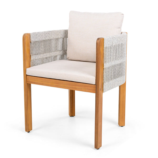 English Elm Acacia Wood Outdoor Dining Chair Set with Rope Arms and Waterproof Cushions N779P279983W