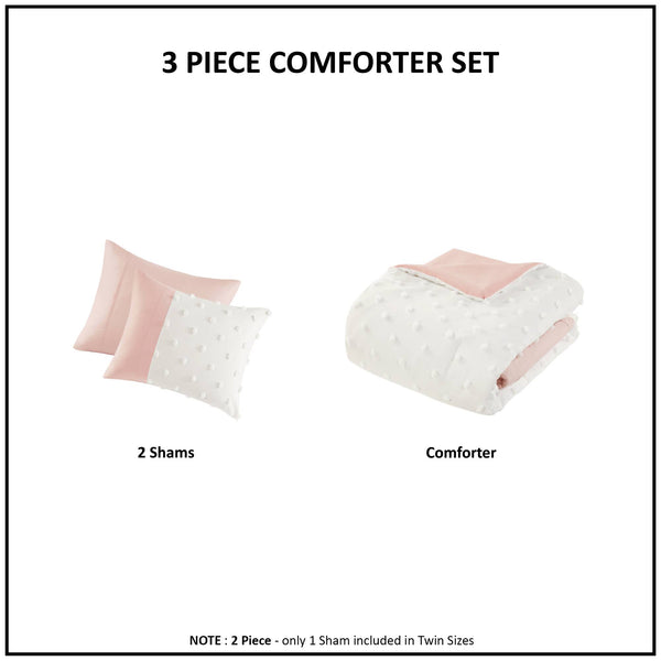 English Elm 3 Pcs King/Cal King Modern Colorblock Jacquard Comforter Set In Pink - Soft, Stylish & Easy Care B035P319870