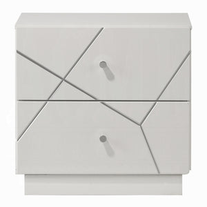 English Elm Ultra White High-Gloss Nightstand with 2 Soft-Glide Drawers, Embossed Lines & Silver Knobs, 23"W x23"H B2741P408964