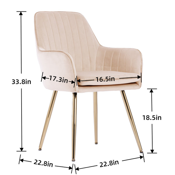 English Elm Velvet Mid-Back Dining Chairs Set of 2 with Gold Plated Legs, Plush Upholstery, Removable Cushions, Ergonomic Support Beige W3394P329173