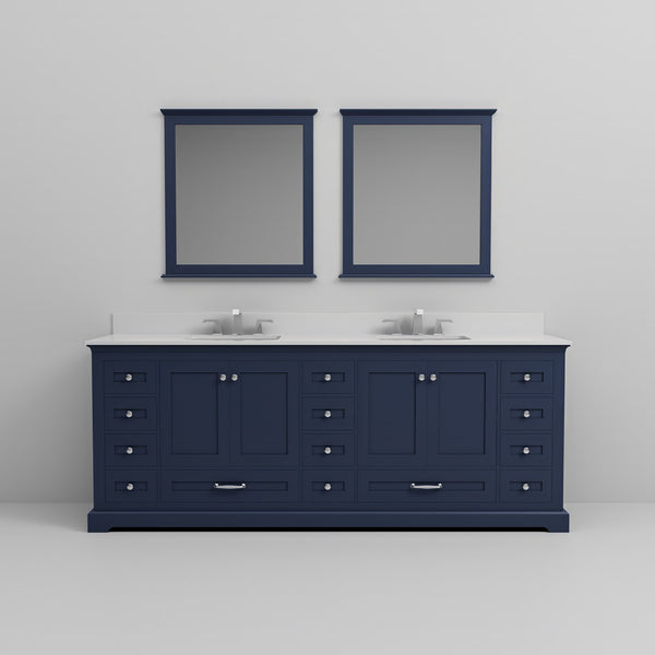 English Elm Navy Double Bath Vanity 84" W x 22" D with Cultured Marble Top, Chrome Faucets, 34" Mirrors, Durable Finish B2731S01090