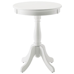 English Elm White Cottage Side Table with Turned Pedestal Base — Solid Wood Farmhouse Accent Table, 25.5" H B062P181369