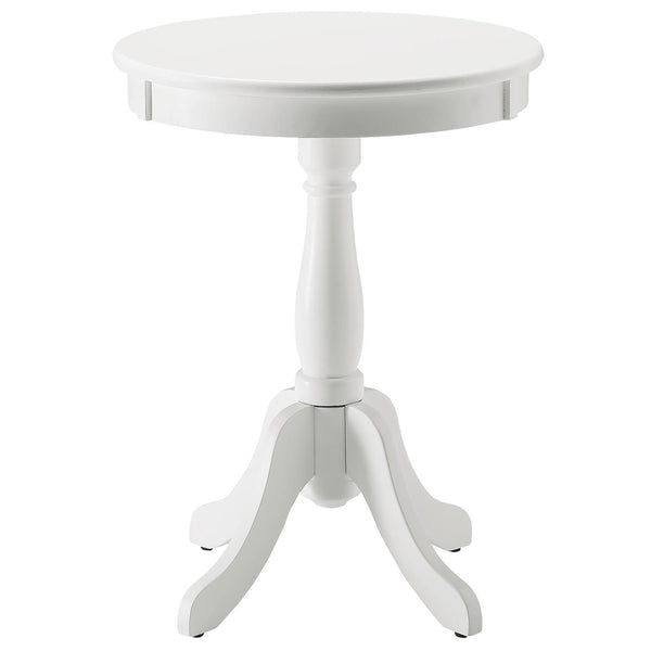 English Elm White Cottage Side Table with Turned Pedestal Base — Solid Wood Farmhouse Accent Table, 25.5" H B062P181369
