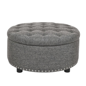 English Elm Tufted Linen Square Ottoman with Lift Top Storage Nailhead Trim Living Room Dark Gray B2748P481671