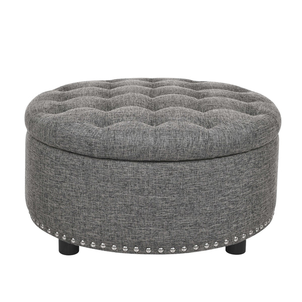English Elm Tufted Linen Square Ottoman with Lift Top Storage Nailhead Trim Living Room Dark Gray B2748P481671