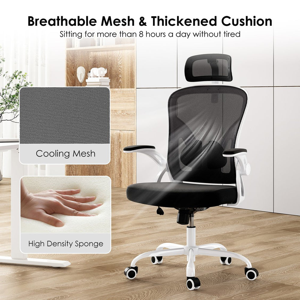 English Elm Ergonomic Office Chair - High Back Mesh Desk Chair With Adjustable Lumbar Support & Headrest, White/Black T3623P380914