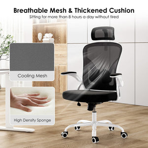 English Elm Ergonomic Office Chair - High Back Mesh Desk Chair With Adjustable Lumbar Support & Headrest, White/Black T3623P380914
