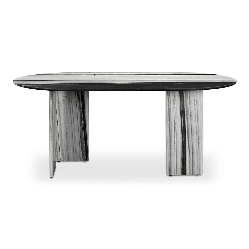 English Elm Celia Oval Panda Marble Dining Table Seats Six with Bold Black and White Veining B2769S00013