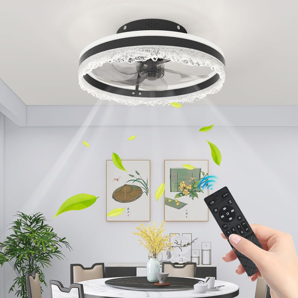 English Elm 16" Modern LED Ceiling Fan with Hidden Blades, Remote & App Control, Dimmable Crystal Flush Light W2312P368704