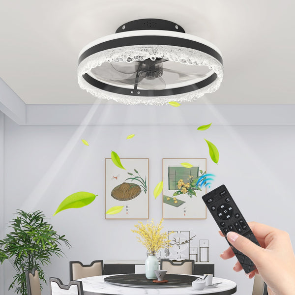 English Elm 16" Modern LED Ceiling Fan with Hidden Blades, Remote & App Control, Dimmable Crystal Flush Light W2312P368704