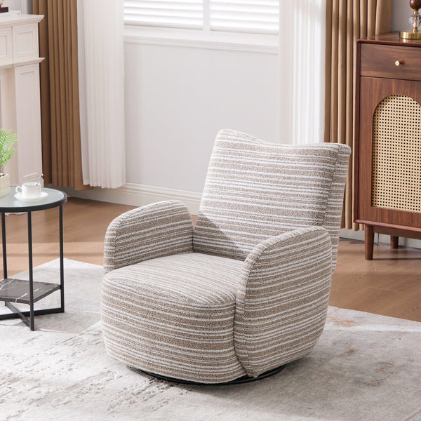 English Elm Modern Boucle 360° Swivel Leisure Chair with High‑Resilience Sponge, Supportive Curve, 550lb Capacity khaki W395P355481