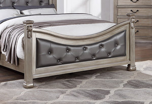 English Elm Formal California King Bedframe - Antique Silver Tufted Faux Leather Headboard & Footboard Elegance B011S00951
