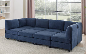 English Elm Faux Leather Modular Sectional Sofa Reconfigurable Pu Upholstery Living Room Dark Blue B2748S00181