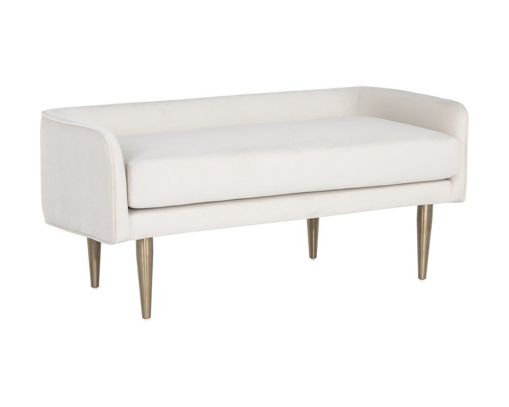 Sunpan Sammy Bench - Elegant Upholstered Seating with Gold Stainless Steel Legs for Stylish Interiors Cream Sky