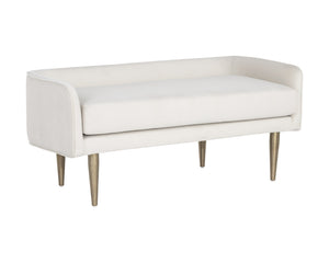 Sunpan Sammy Bench - Elegant Upholstered Seating with Gold Stainless Steel Legs for Stylish Interiors Cream Sky